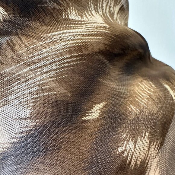 Brown Feather Print Square Scarf 19 in Boho Festival Bag Scarf Vintage Sheer - Picture 3 of 9